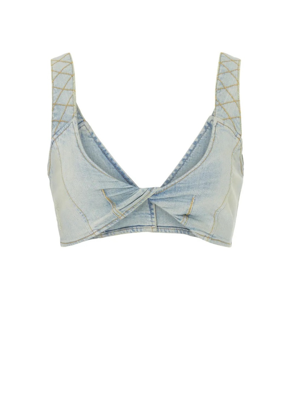 XS Retrofete Light Blue Denim Twist-Front Crop Top - Willis